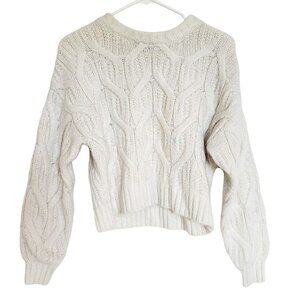 H&M Cropped Sweater Womens S Cream Cable Knit Chunky Warm Cozy Winter Preppy